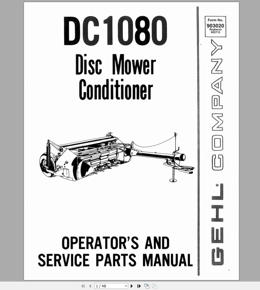 Gehl Disc Mower Conditioner DC1080 Operators Manual 903020A 1