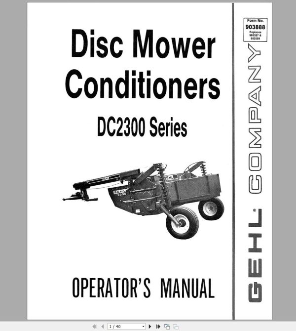 Gehl Disc Mower Conditioner DC2310 DC2330 DC2350 Operators Manual 903888A 1