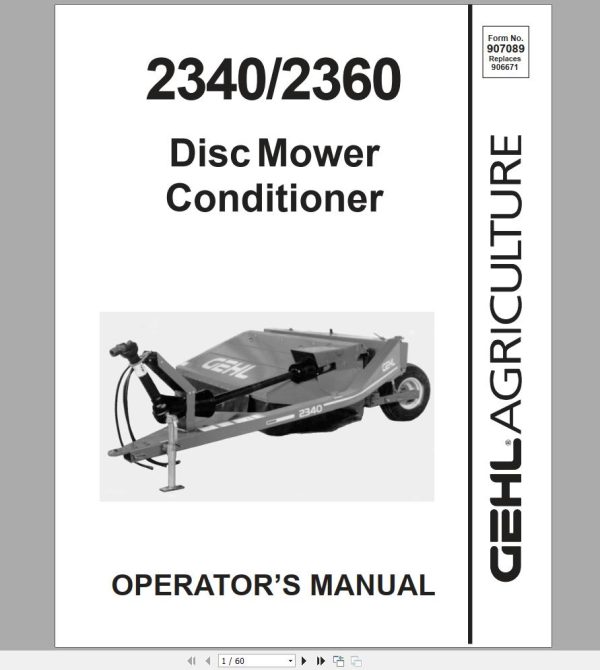 Gehl Disc Mower Conditioner DC2340 DC2360 Operators Manual 907089A 1