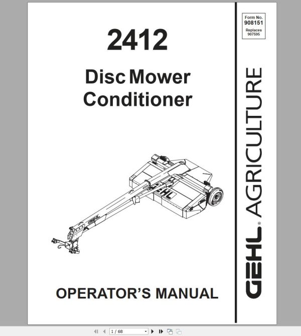 Gehl Disc Mower Conditioner DC2412 Operators Manual 908151A 1