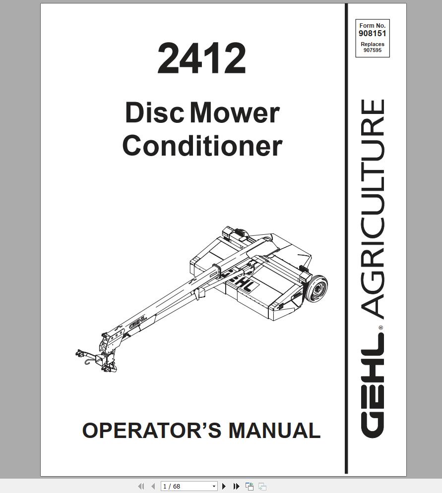 Gehl Disc Mower Conditioner DC2412 Operators Manual 908151A 1