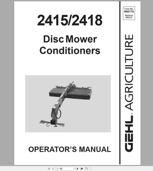 Gehl Disc Mower Conditioners DC2415 DC2418 Operators Manual 908176 1