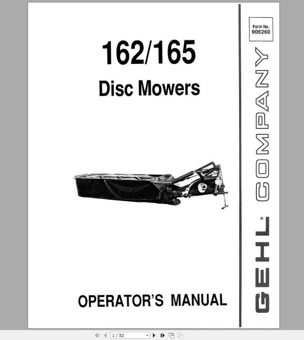 Gehl Disc Mowers DM162 DM165 Operators Manual 906260A 1