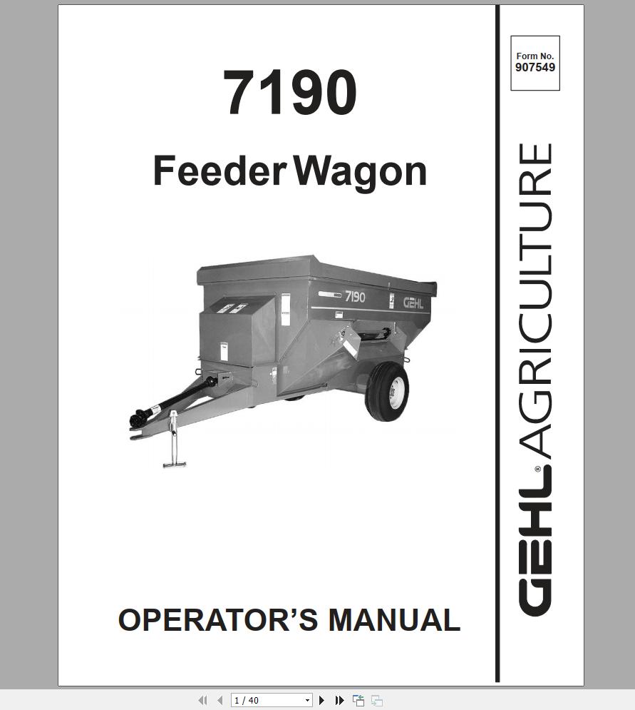 Gehl Feeder Wagon F7190 Operators Manual 907549A 1
