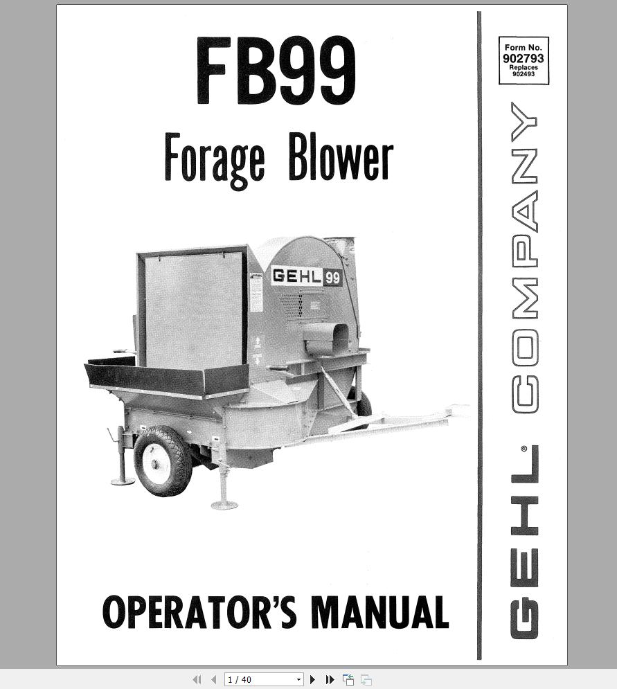 Gehl Forage Blower FB99 Operators Manual 902793C 1