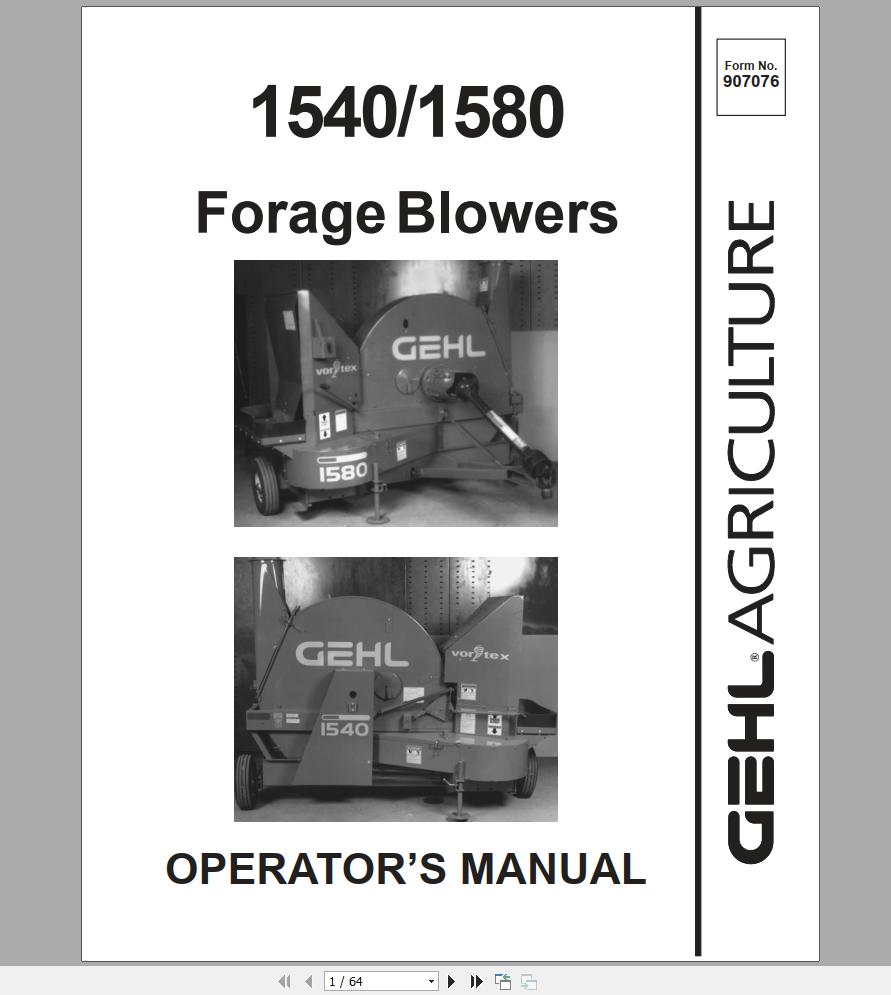 Gehl Forage Blowers FB1540 FB1580 Operators Manual 907076A 1