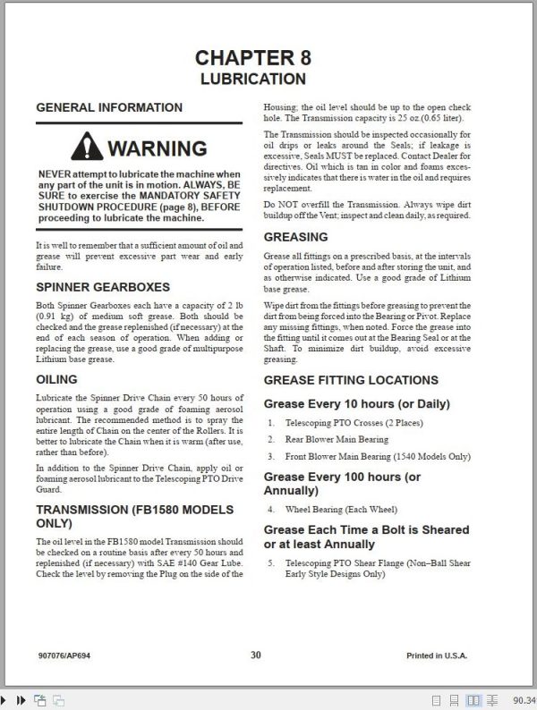 Gehl Forage Blowers FB1540 FB1580 Operators Manual 907076A 2