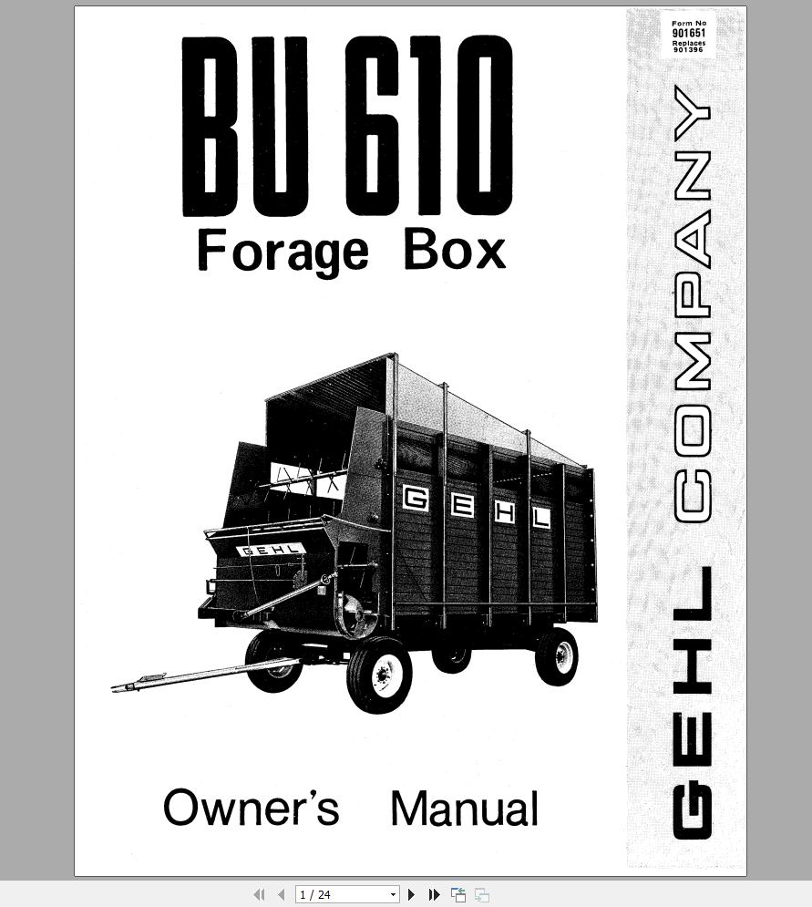 Gehl Forage Box BU610 Operators Manual 901651A 1
