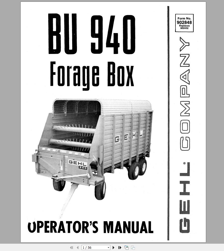 Gehl Forage Box BU940 Operators Manual 902848B 1