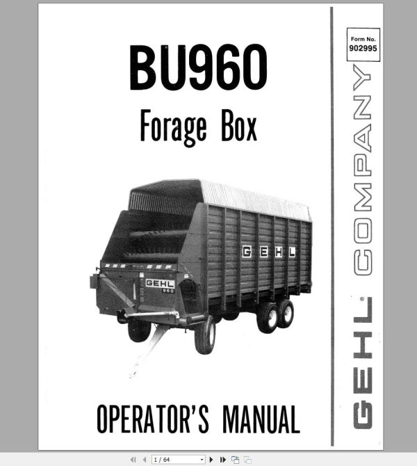 Gehl Forage Box BU960 Operators Manual 902995A 1