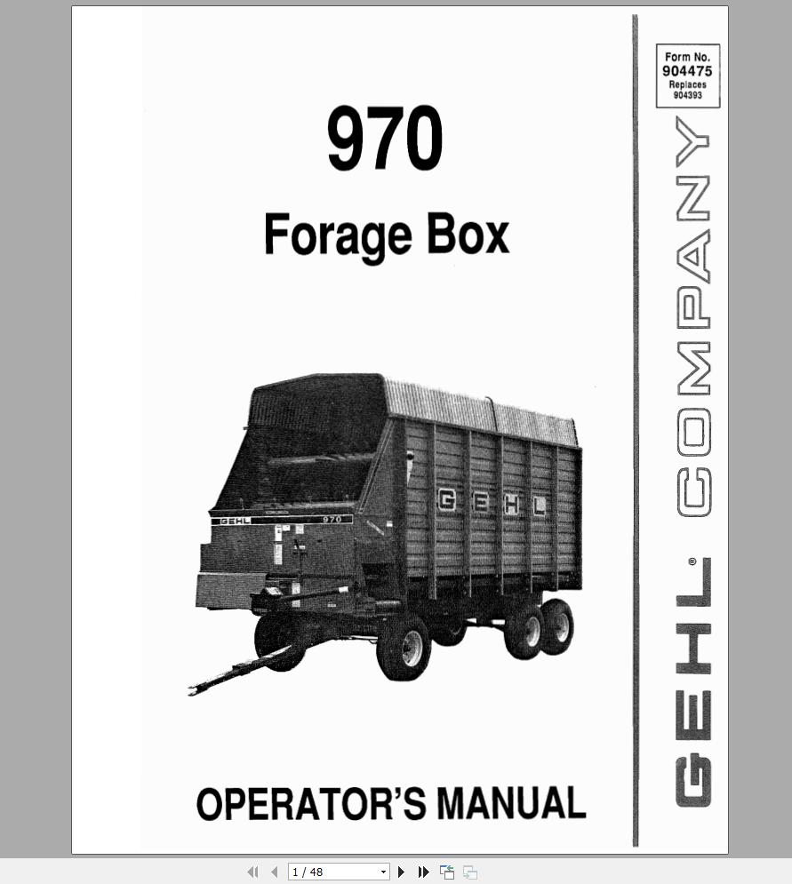 Gehl Forage Box BU970 Operators Manual 904475B 1