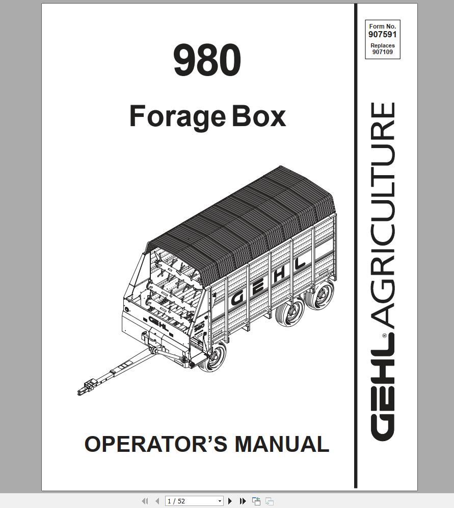 Gehl Forage Box BU980 Operators Manual 907591A 1