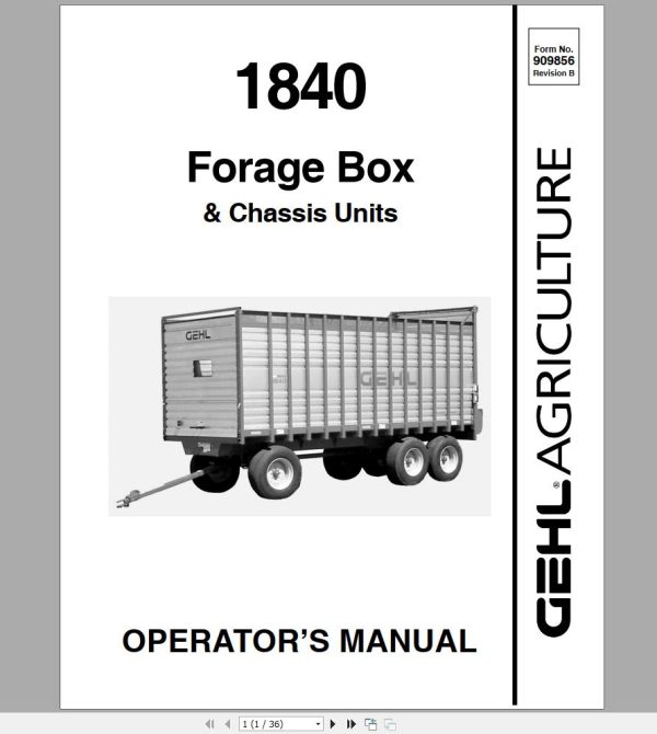 Gehl Forage Box Chassis Units FX1840 Operators Manual 909856B 1