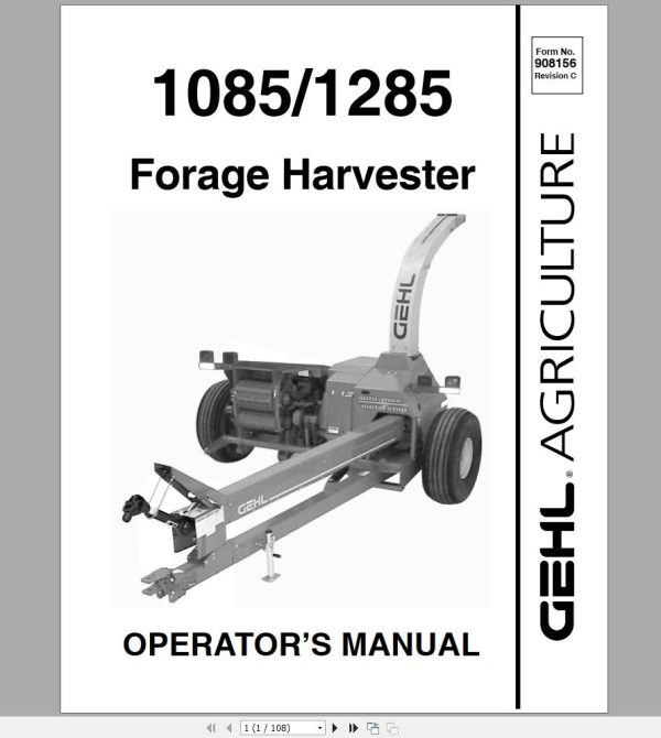 Gehl Forage Harvester CB1085 CB1285 Operators Manual 908156C 1