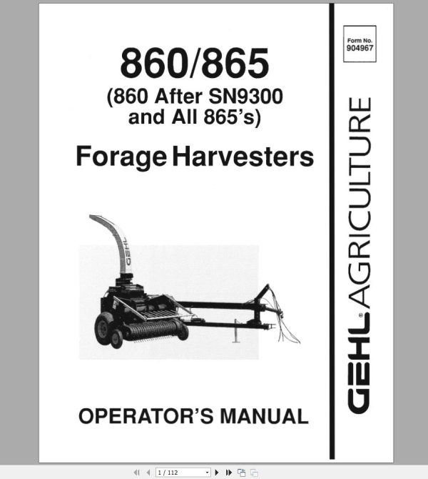 Gehl Forage Harvesters CB860 CB865 Operators Manual 904967A 1 1