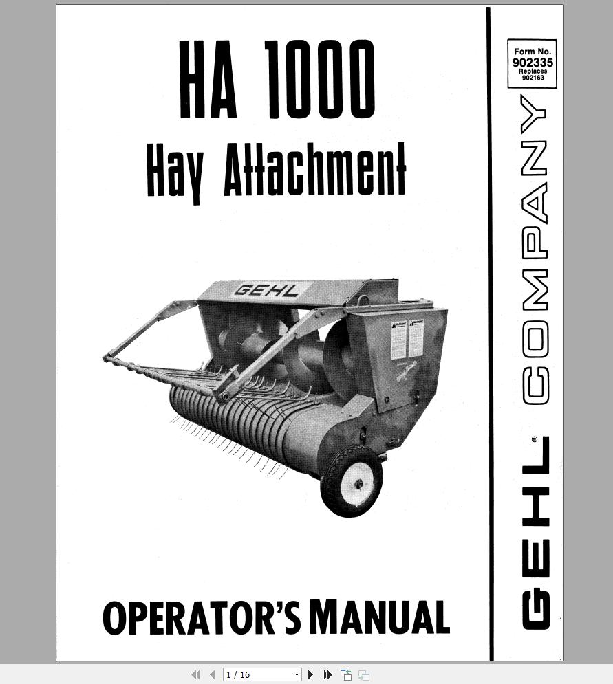 Gehl Hay Attachment HA1000 Operators Manual 902335A 1