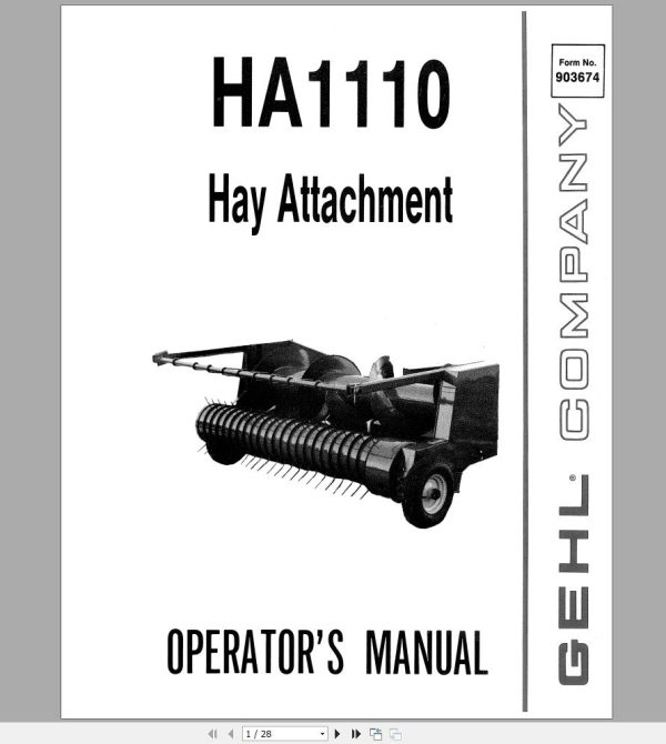 Gehl Hay Attachment HA1110 Operators Manual 903674A 1