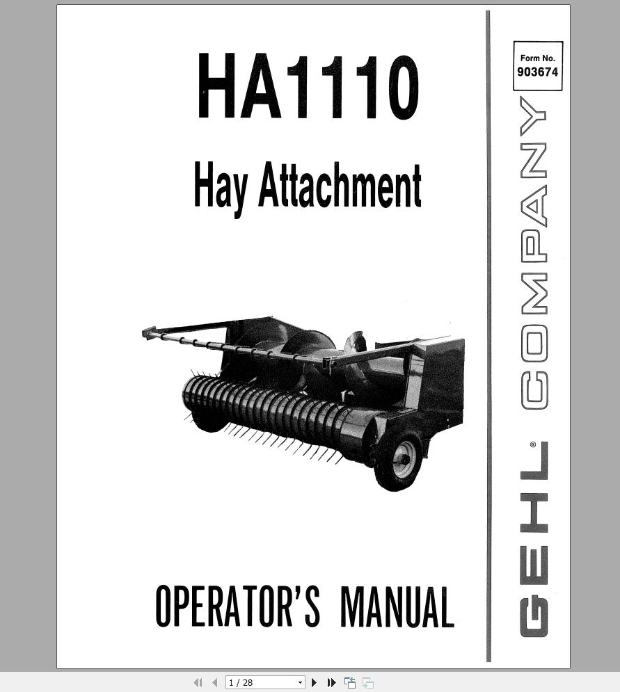 Gehl Hay Attachment HA1110 Operators Manual 903674A 1