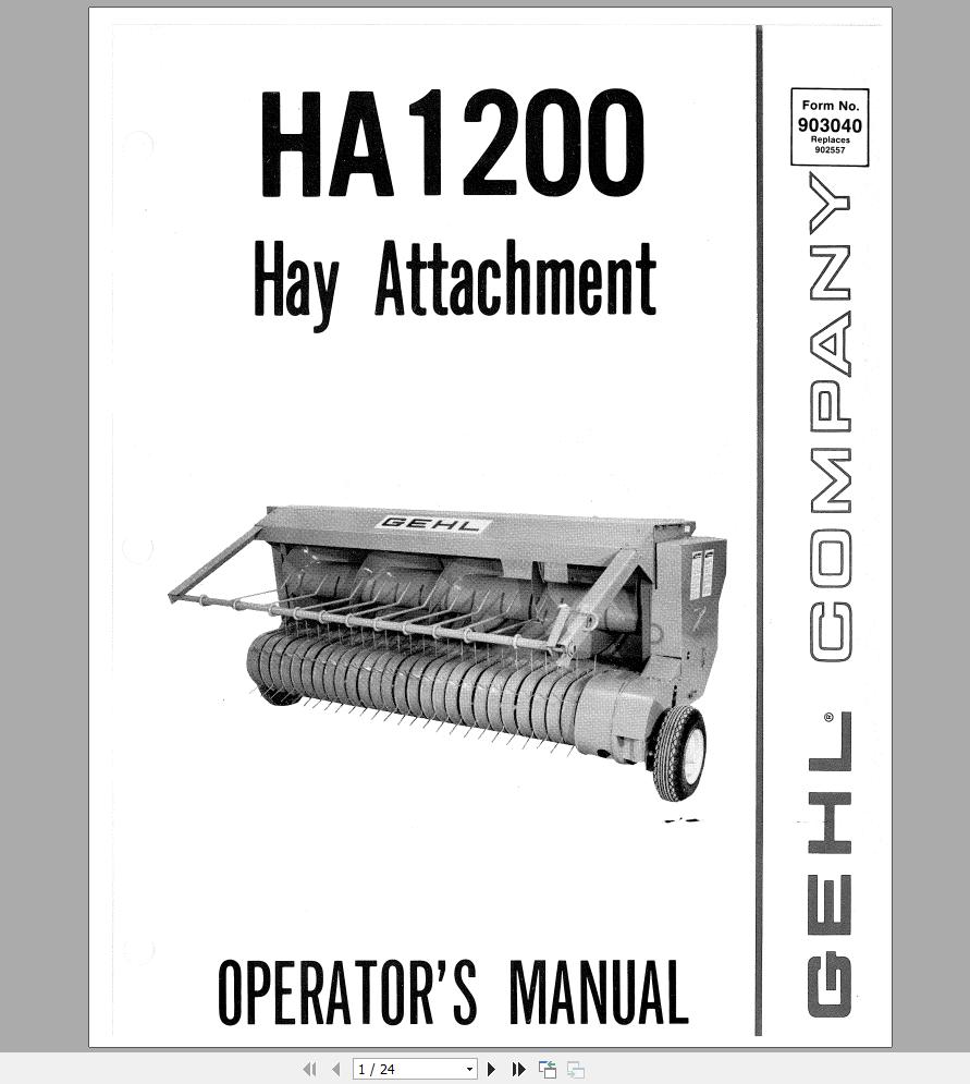 Gehl Hay Attachment HA1200 Operators Manual 903040A 1