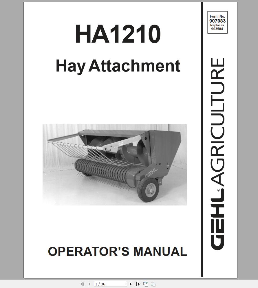 Gehl Hay Attachment HA1210 Operators Manual 907083A 1