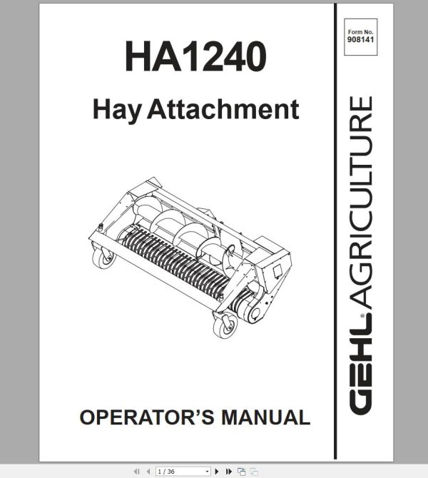 Gehl Hay Attachment HA1240 Operators Manual 908141A 1