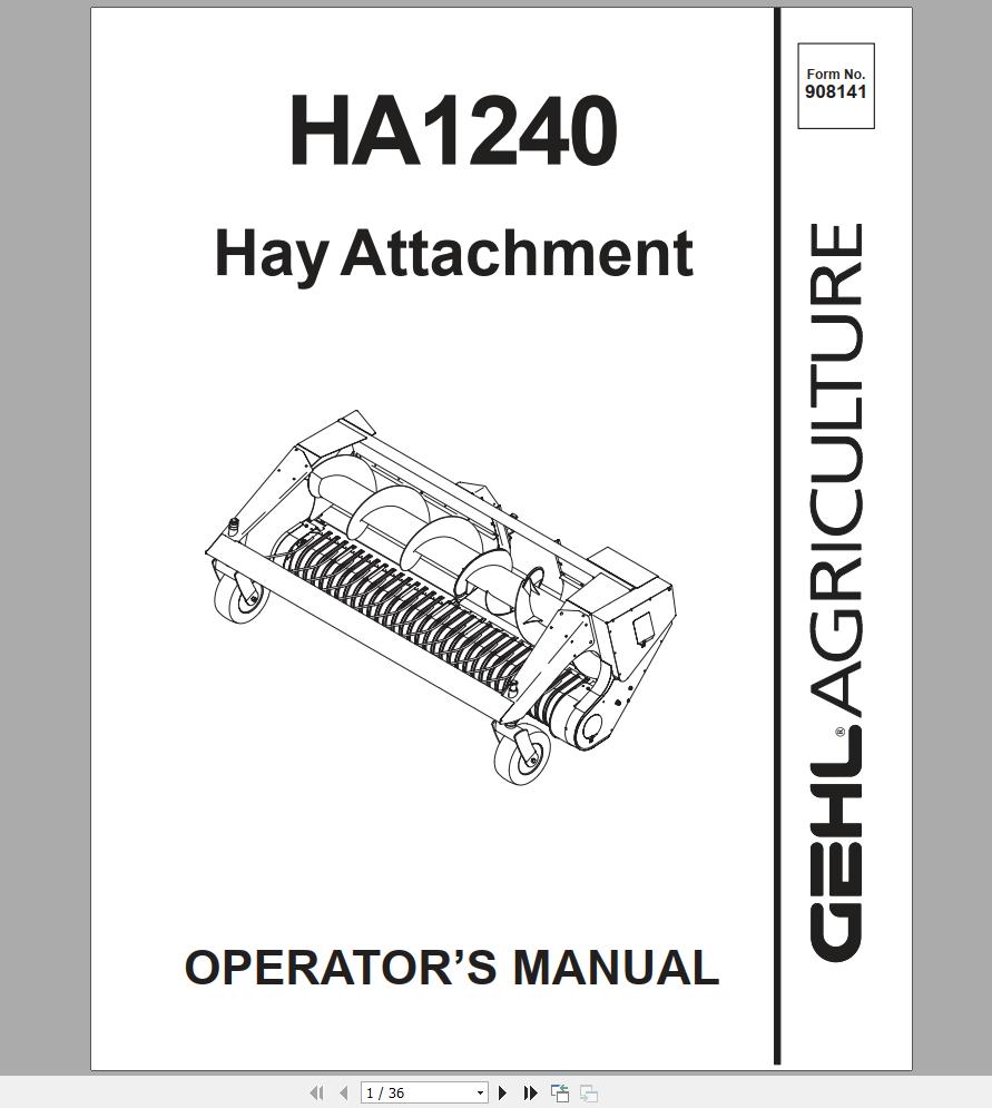 Gehl Hay Attachment HA1240 Operators Manual 908141A 1
