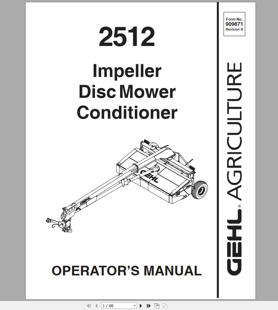 Gehl Impeller Disc Mower Conditioner DC2512 Operators Manual 909871B 1