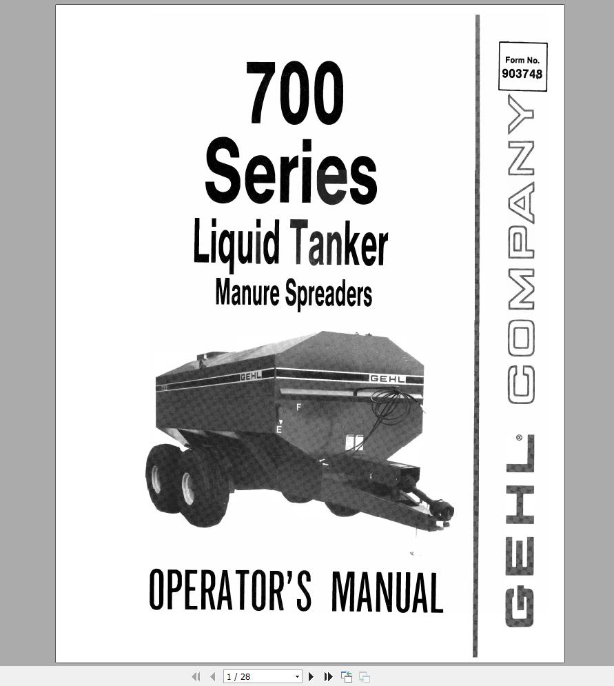 Gehl Liquid Tanker Manure Spreaders MS726 MS733 Operators Manual 903748A 1