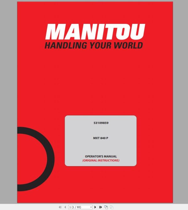Gehl Manitou MXT 840 Operators Manual Perkins Monoleve 53109859C 1