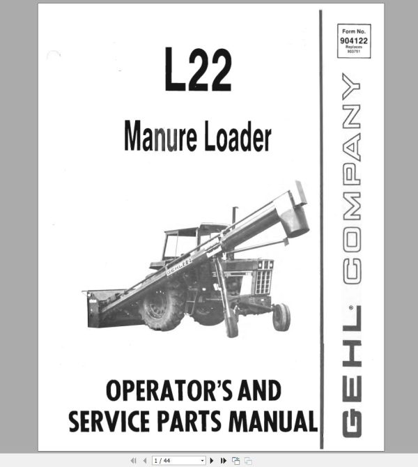 Gehl Manure Loader L22 Operators Parts Manual 904122A 1