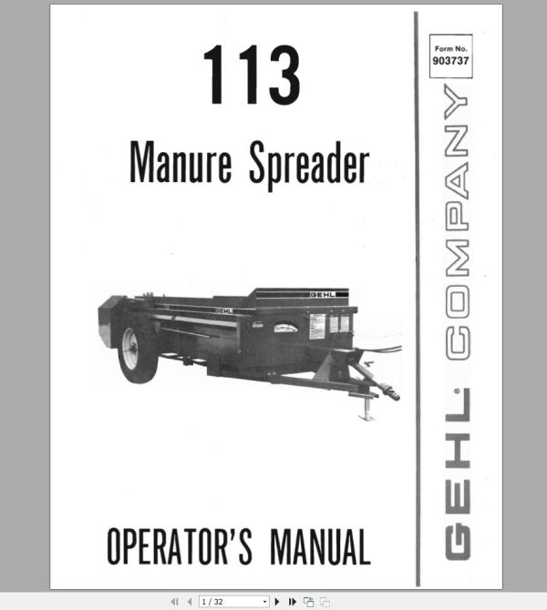 Gehl Manure Spreader MS113 Operators Manual 903737A 1