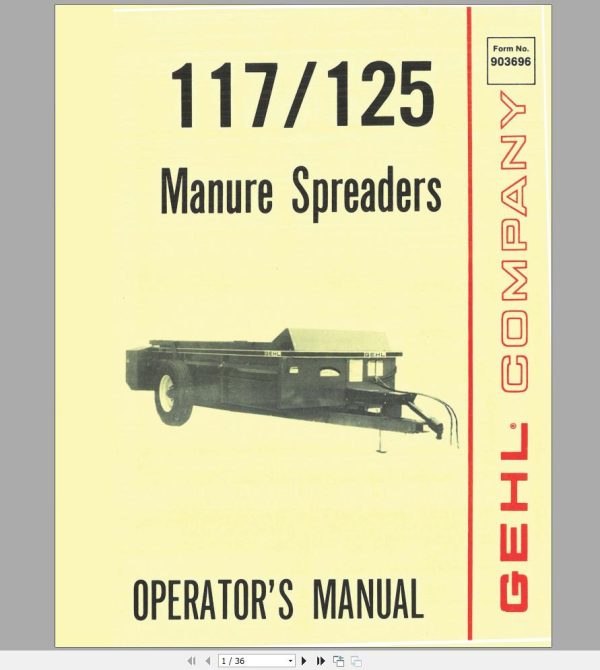 Gehl Manure Spreader MS117 MS125 Operators Manual 903696A 1