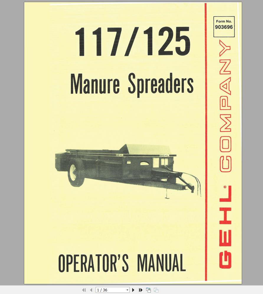 Gehl Manure Spreader MS117 MS125 Operators Manual 903696A 1