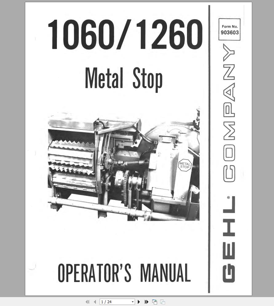Gehl Metal Stop CB1060 CB1260 Operators Manual 903603A 1