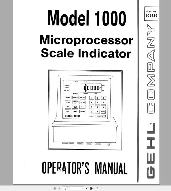 Gehl Model 1000 Microprocessor Scale Indicator Operators Manual 903426A 1 1