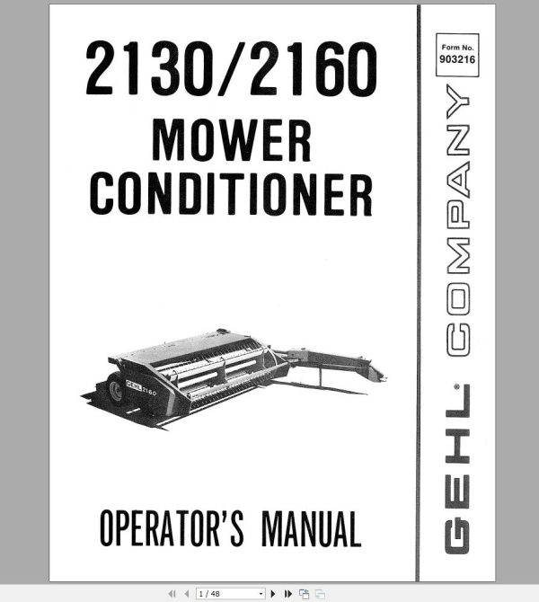 Gehl Mower Conditioner MC2130 MC2160 Operators Manual 903216A 1