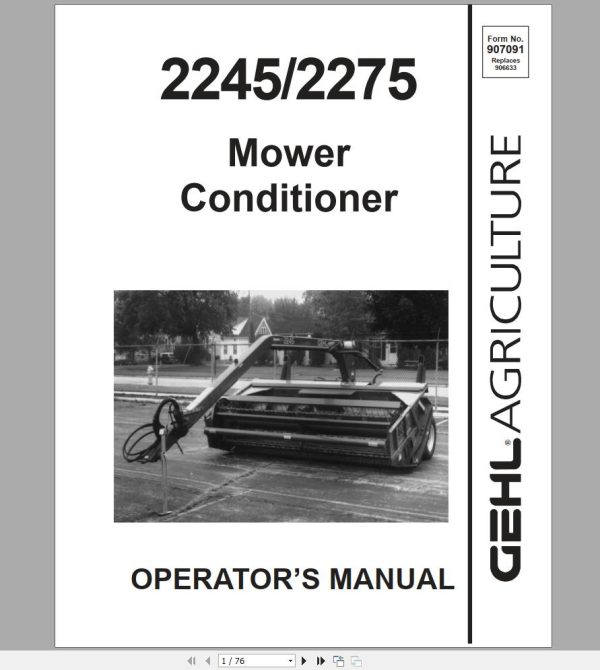 Gehl Mower Conditioner MC2245 MC2275 Operators Manual 907091A 1