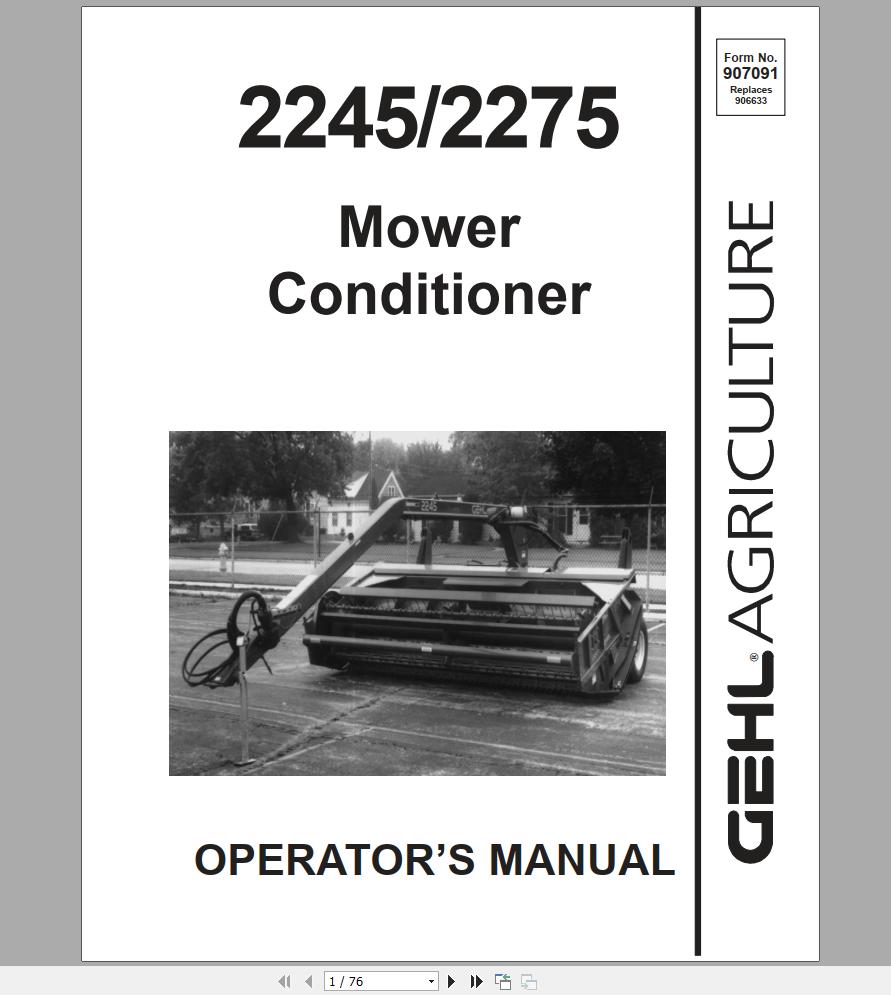 Gehl Mower Conditioner MC2245 MC2275 Operators Manual 907091A 1