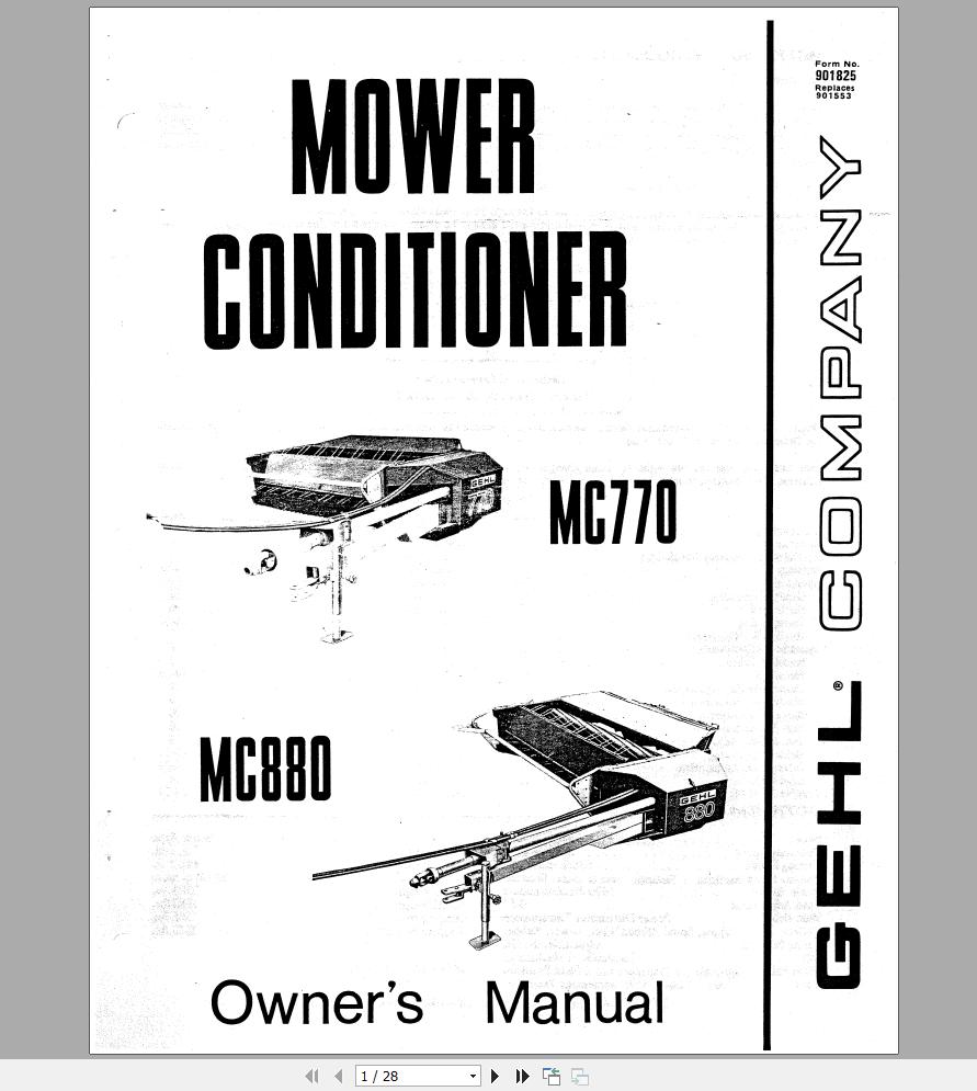 Gehl Mower Conditioner MC770 MC880 Owners Manual 901825A 1