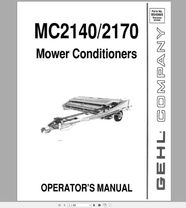 Gehl Mower Conditioners MC2140 MC2170 Operators Manual 904985A 1