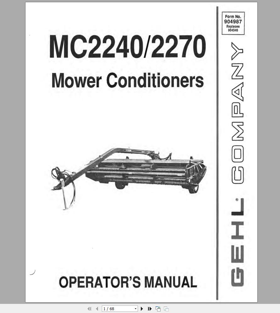 Gehl Mower Conditioners MC2240 MC2270 Operators Manual 904987A 1
