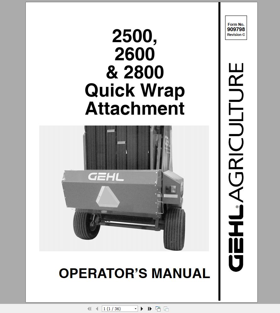 Gehl Quick Wrap Attachment QW2500 QW2600 QW2800 Operators Manual 909798C 1