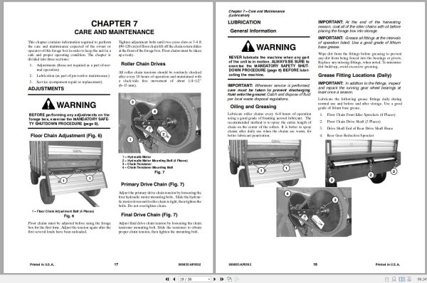 Gehl Rear Unload Forage Box FX1640 Operators Manual 909855 2