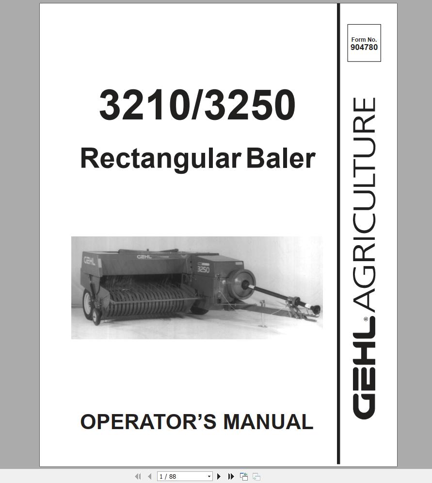 Gehl Rectangular Baler SB3210 SB3250 Operators Manual 904780A 1