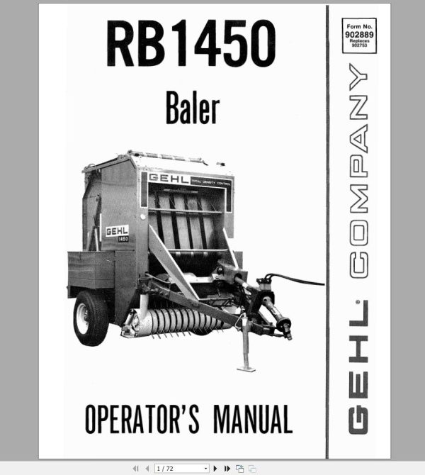 Gehl Round Baler RB1450 Operators Manual 902889A 1