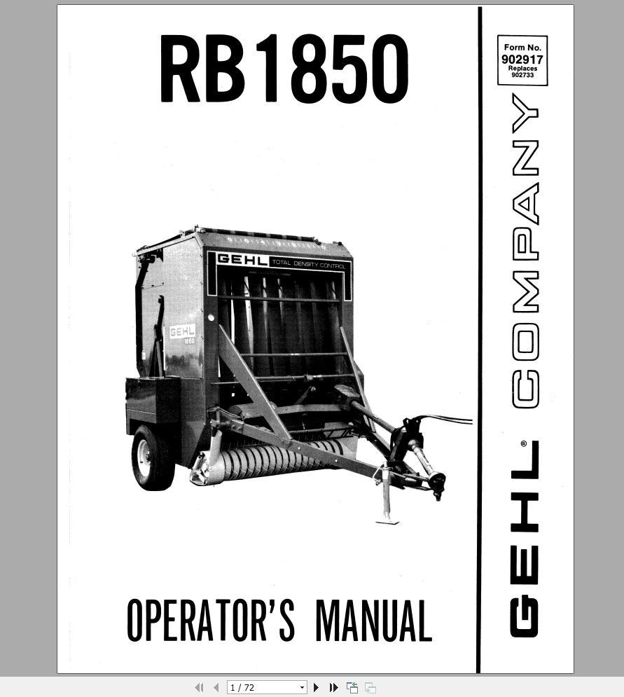 Gehl Round Baler RB1850 Operators Manual 902917A 1