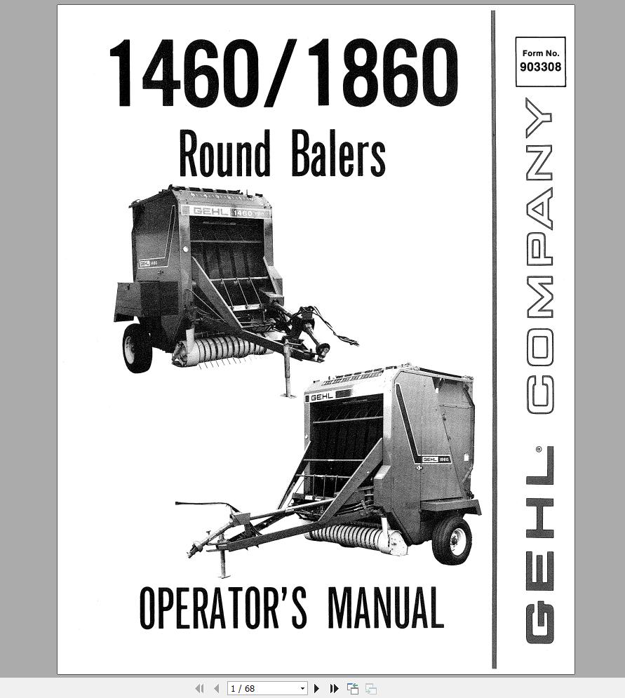 Gehl Round Balers RB1460 RB1860 Operators Manual 903308A 1