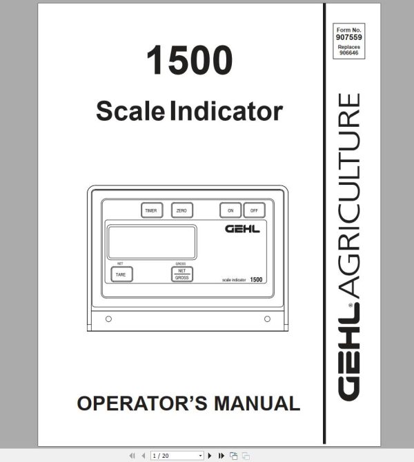 Gehl Scale Indicator 1500 Operators Manual 907559A 1