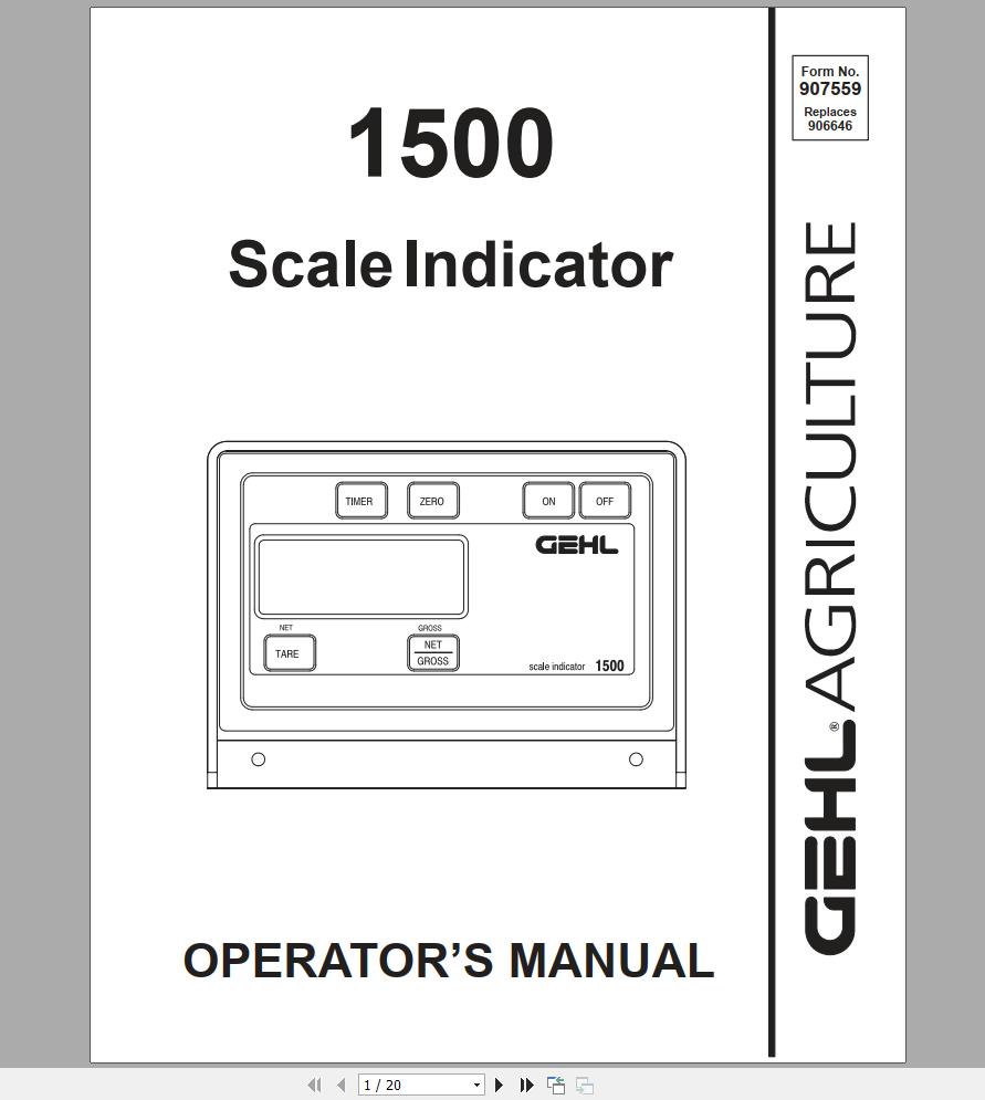 Gehl Scale Indicator 1500 Operators Manual 907559A 1