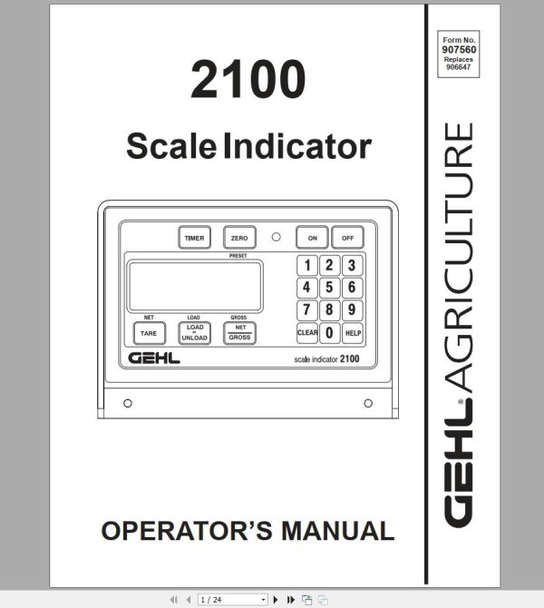 Gehl Scale Indicator 2100 Operators Manual 907560A 1
